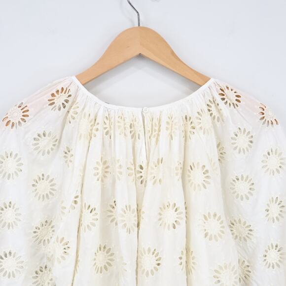 NWT Madewell Embroidered Shirred Puff-Sleeve Top In Floral Eyelet Ivory Size XXS - Picture 6 of 10